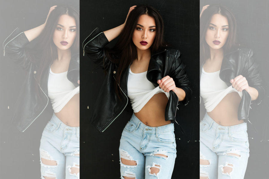 Helle Jeanshose Lederjacke
