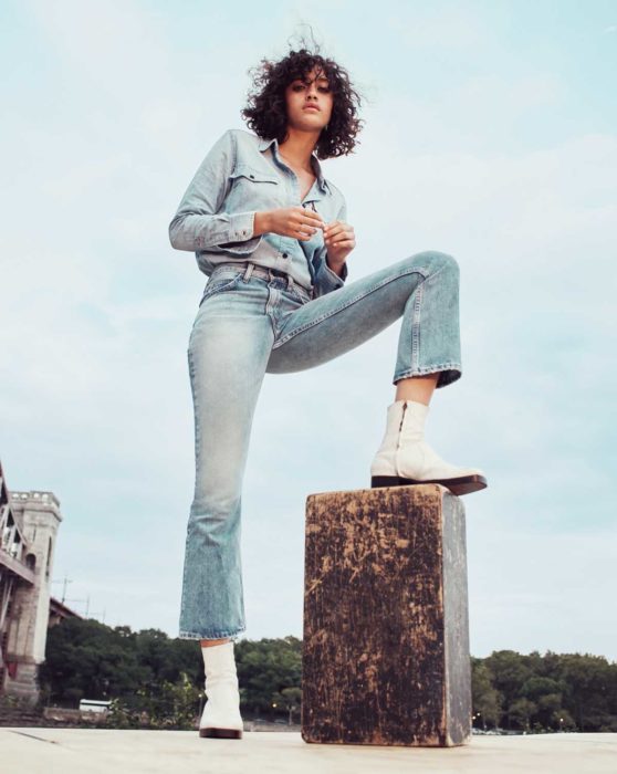 Cropped Denim Jeansbluse